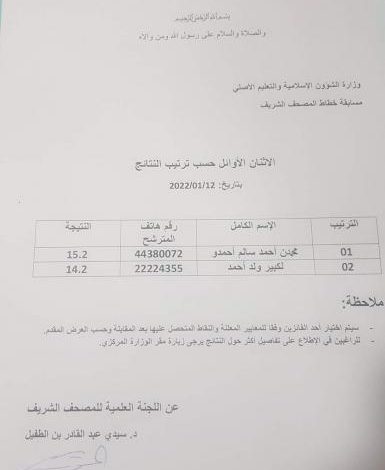 صورة الاعلان عن نتائج مسابقة خطاط المصحف الشريف