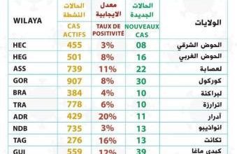 صورة خريطة انتشار اصابات كورونا  النشطة  في الولايات و 739 في لعصابه