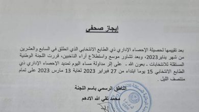 صورة رسميا  تمديد الإحصاء الإداري ذي الطابع الانتخابي 25 يوما