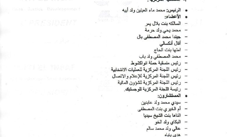 صورة حزب الانصاف /  مذكرة تعيين برؤساء واعضاء  لجان   منسقي حملة الحزب  في الولايات والمقاطاعات/ أسماء