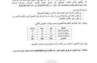 صورة وزارة التربية / تفتح مجال تحويل المعلمين من الداخل إلى نواكشوط